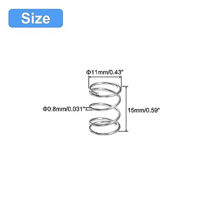 uxcell Compression Spring, 5Pcs 304 Stainless Steel, 11mm OD, 0.8mm Wire Size, 15mm Free Length, Silver Tone - size: 0.8mmx11mmx15mm