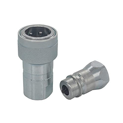 2-Sets 1/4'' Ag ISO5675 Carbon Steel Hydraulic Quick Disconnect Coupling/Coupler Poppet Valve，Pioneer Type, Set w/Dust Cap - size: 2Sets-1/4NPT (Poppet )