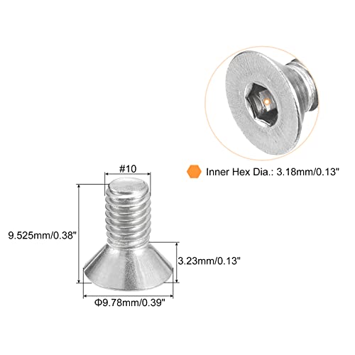uxcell #10-32x3/8 Flat Countersunk Head Socket Cap Screws, 50Pcs 304 Stainless Steel Hex Socket Flat Head Screws, Full Thread, Countersunk Bolts - size: #10-32x3/8"