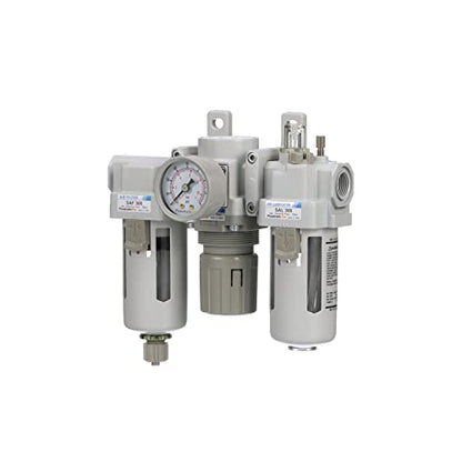 PneumaticPlus SAU300-N03G Compressed Air Filter Regulator Lubricator Combo 3/8" NPT - Poly Bowl, Manual Drain, Bracket, Gauge - style: Poly Bowl - Manual Drain