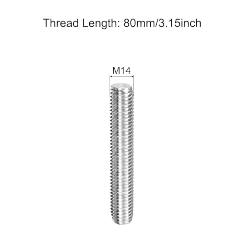 TOP-VIGOR 5Pcs M14-2.0 x 80mm Length Fully Threaded Rod, 304 Stainless Steel Right Hand Threaded Rods, Fully Studding Rod Bar for Anchor Bolts, Clamps, Hangers and U-Bolts - size: M14x80mm, 5pc