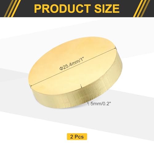 uxcell 2Pcs Brass Round Plate, 0.2"(5mm) Thick 1"(25mm) Dia H65 Brass Round Disc Blank Metal Sheet Copper Circle Disc for Metal Stamping DIY Crafts - size: 0.2"x 1"