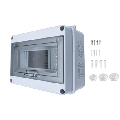 8 Way Circuit Breaker Box, MCB Distribution Protection Box with Transparent Cover, IP65 Waterproof ABS Plastic Material with DIN Rail for Indoor Outdoor Wall Mount Electrical Application - size: HT-8