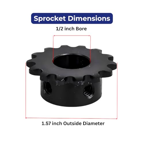 Jeremywell #25 Roller Chain Sprocket B Type 1/2'' Bore 18 Tooth - size: 1/2" Bore 18 Tooth