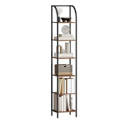 Hzuaneri Bookshelf Narrow Bookcase, Tall Storage Rack with Steel Frame - color: Rustic Brown, size: 11.8 × 13.2 × 71.9 inch