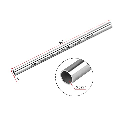 316/316L Stainless Steel Seamless Tubing 1" OD × 0.095" Wall × 80" Length Tube Annealed ASTM A269 (3pcs) - size: 1" OD × 0.095" Wall × 80" L