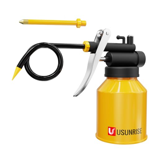 Metal Pumper Oiler Can,Oil Can Pump Oiler with 2 Spout for All Lubrication Need of Car, Bikes and Machines -8 oz.Yellow Capacity - color: Yellow