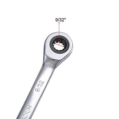 uxcell 9/32 Inch Ratcheting Combination Wrench SAE 72 Teeth 12 Point Ratchet Box Ended Spanner Tools, Cr-V - size: 9/32"