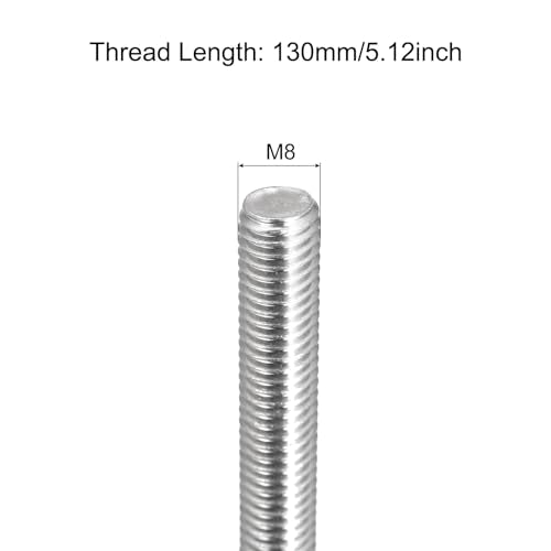TOP-VIGOR 2Pcs M8-1.25 x 130mm Length Fully Threaded Rod, 304 Stainless Steel Right Hand Threaded Rods, Fully Studding Rod Bar for Anchor Bolts, Clamps, Hangers and U-Bolts - size: M8 x 130mm