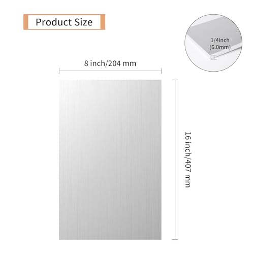 1PCS 6061 Aluminum Sheet Metal 1/4" x 8" x 16", Aluminum Plates Covered with Protective Film, Heat Treatable Aluminum Flat Bar for DIY Craft, Industry - size: 1/4", style: 8" × 16", 1Pcs
