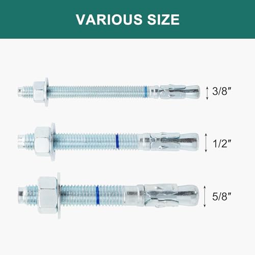 5/8" x 6" Concrete Anchors (25 Pack) 5/8 inch Wedge Anchors Bolts Zinc Plated - size: 5/8"x6"