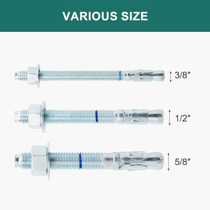 5/8" x 6" Concrete Anchors (25 Pack) 5/8 inch Wedge Anchors Bolts Zinc Plated - size: 5/8"x6"