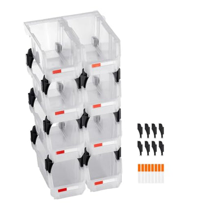 Transparent Plastic Stackable Organizer Bins 27.7 x 14 x 13 cm, 8 Pack