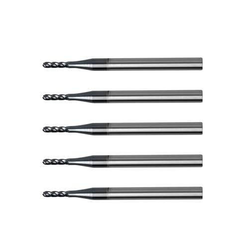 5Pcs 1/16" Carbide Ball Nose End Mills, ALTiN Coated, 4 Flute - size: 1/16 in