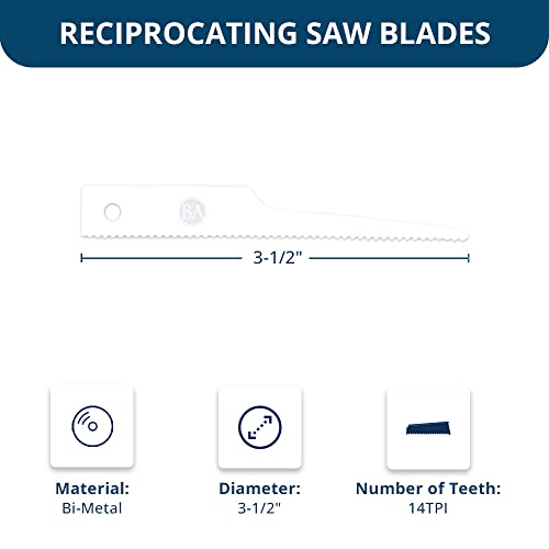 Benchmark Abrasives 3-1/2" Bi-Metal Reciprocating Air Saw Blades Set for Fast & Accurate Cutting of Wood, Metal, PVC, Plastic, Rubber (14TPI) - 5 Pack - style: 14 TPI