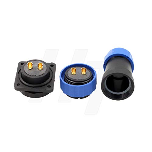 HangTon HE29 Power Plastic Connector Industrial Waterproof IP68 Circular Male Female Plug Panel Socket 4-Screw (2 pin 45A 380V), 10AWG Wire - size: 2 pin 45A 380V