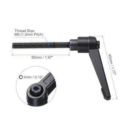 uxcell 4pcs Clamping Lever Handles, M6 x 50mm Black Oxide Carbon Steel Threaded Male Stud, Adjustable Handles Locking Quick Release Ratchet Push Button Bolt Knobs, Black - size: M6 x 50mm