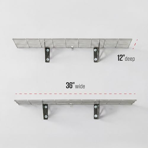 SafeRacks Steel Garage Wall Shelves 2-Pk w/Hooks, 300lb, Hammertone (12x36) - color: Hammertone, size: 12"x36" (2-Pack)