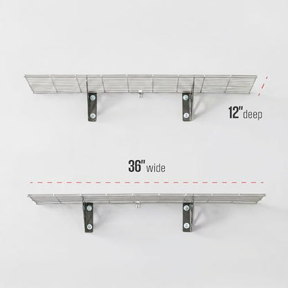 SafeRacks Steel Garage Wall Shelves 2-Pk w/Hooks, 300lb, Hammertone (12x36) - color: Hammertone, size: 12"x36" (2-Pack)