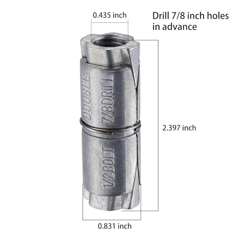 Wensilon (25 pcs) 1/2x2-1/2x7/8 Double Expansion Anchor, Zinc Plated Double Expansion Shield Anchors, Double Expansion Shields,for Masonry, Concrete, Brick or Block - size: 1/2x2-1/2x7/8