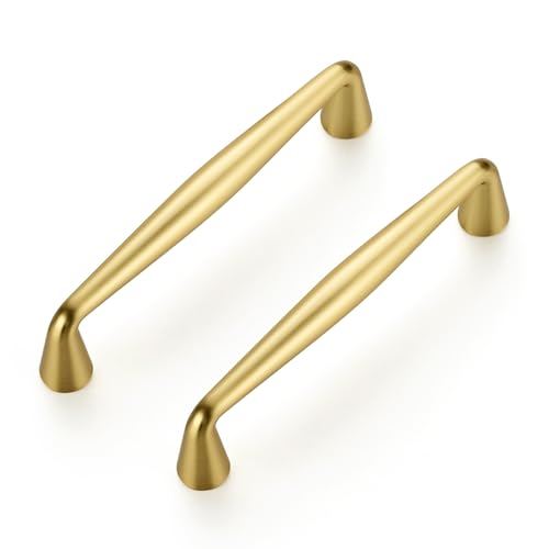 Ravinte Brushed Gold Cabinet Handles Solid Handles,3-1/2 Inch,5 Pack - color: Brushed Gold, size: 3-1/2 Inches Hole Center