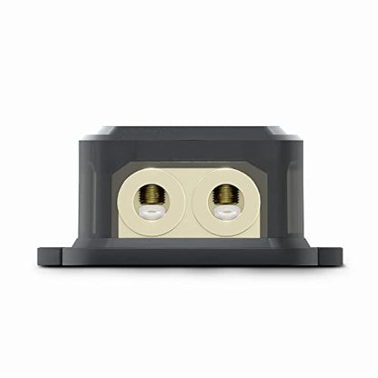 DS18 DB1024 Distribution Ground Block - 1 x 0GA in/ 2 x 4GA Out, Nickle Plated Internal Materials, High-Strength Heat Resistant Plastic Housing, Oversized Screws for Secure Connections (1 in 2 Out) - size: Single, style: 1X0GA in - 2X4GA Out