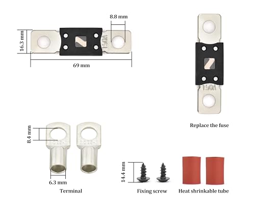 Mega ANM Bolt Down Fuse Hoder with 2X 150A Spare fuses, terminals, Shrinking Tubes, Screws and fixig Wrench All in one Package Ideal for Car Van, RV, Trailer and Marine Boat (Mega 150A) - size: Mega 150A