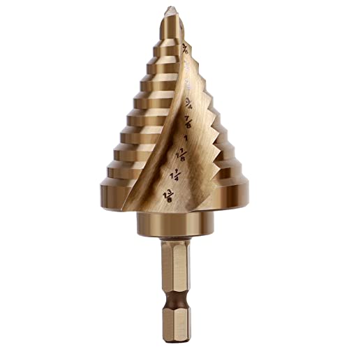 COMOWARE 10 Sizes M35 Cobalt Step Drill Bit, 1/4" to 1-3/8", Two-Spiral Flute Step Bit for Metal, Stainless Steel, Wood & Plastic, with 1/4" Hex Shank - style: 1Pc Cobalt - Hex Shank