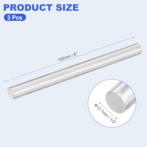 uxcell 3pcs 304 Stainless Steel Round Rods, 1/2" Dia x 6" Length Stainless Steel Metal Solid Shaft Rod Bar for Industry Use Metal Working Hobbies DIY Craft, Silver - size: 1/2" Dia x 6" Length
