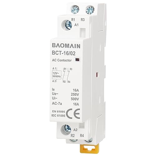 BAOMAIN 12V AC 2-Pole 16A Modular Contactor, 2NC, DIN Rail Mount