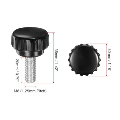 uxcell 4pcs Knurled Clamping Knobs M8 x 20mm Metric Zinc Plated Carbon Steel Male Thread Thumb Screw on Type 30mm Plastic Round Head Threaded Hand Bolt Stud Knobs Black - size: M8 x 20mm x 30mm