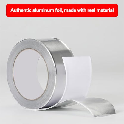 Aluminum Foil Duct Tape Heavy Duty Waterproof, Silver Insulation Adhesive Metal Tape, High Temperature Heat Resistant for Ductwork, Ducting, Sealing, Patching, Furnace, 1.1 Inch x 65 Feet (2.3 mil)