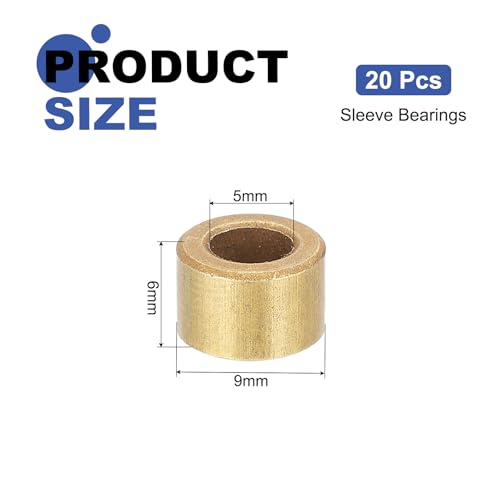uxcell 20Pcs Sleeve Bearings, 5mm Bore x 9mm OD x 6mm Length, Self-Lubricating Sintered Bronze Bushings - size: 5mm Bore x 9mm OD x 6mm Length