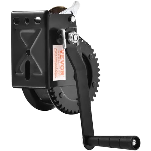 VEVOR Boat Winch,1200 lbs Capacity Hand Boat Trailer Winch Heavy Duty Rope Crank with 23 ft Polyester Strap and Two-Way Ratchet, Manual Operated Hand Crank Winch for Trailer, Boat or ATV Towing