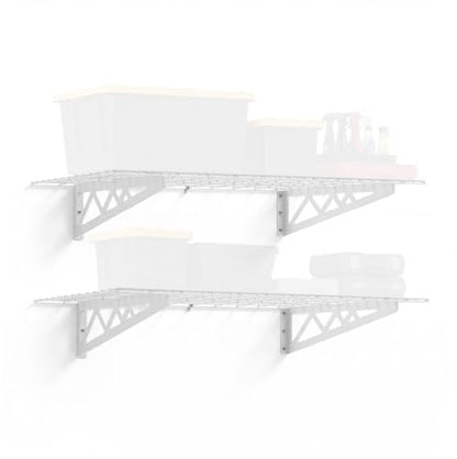 SafeRacks Steel Garage Wall Shelves 2-Pk w/Hooks, 500lb, White (24x48) - color: White, size: 24"x48" (2-Pack)