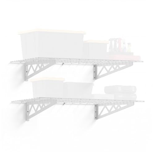 SafeRacks Steel Garage Wall Shelves 2-Pk w/Hooks, 500lb, White (24x48) - color: White, size: 24"x48" (2-Pack)