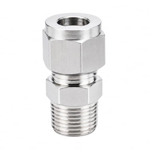 304 Stainless Steel Compression Adapter 1/2" Tube OD x 3/8" NPT Male 2pc - size: 1/2" OD x 3/8" NPT