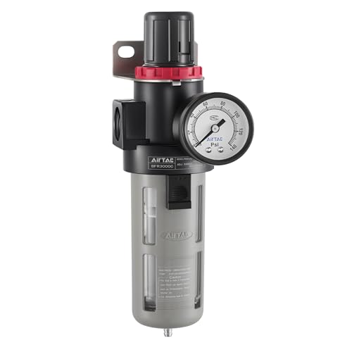 Compressed Air Pressure Filter Regulator Airtac BFR2000-C 1/4'' NPT 0-140 PSI Combo Piggybac Adjustable,Bracket,Gauge Semi-Auto Drain - size: BFR2000C-1/4"NPT