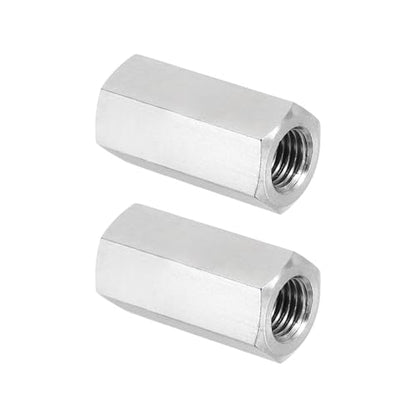 PATIKIL M10x1.25 Pitch 304 Stainless Steel Hex Coupling Nuts, 2 Pcs 35mm / 1.38" Length Fully Threaded Rod Coupling Nut Studding Connector Fasteners, Silver Tone - size: M10-1.25 x 35mm