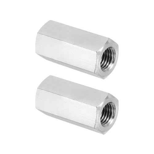 PATIKIL M10x1.25 Pitch 304 Stainless Steel Hex Coupling Nuts, 2 Pcs 35mm / 1.38" Length Fully Threaded Rod Coupling Nut Studding Connector Fasteners, Silver Tone - size: M10-1.25 x 35mm