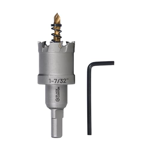 BLACK CANYON 1-7/32" Carbide Hole Saw, Doubling as Hole Saw & Drill bit with 3-Flat Shank and YG10X Carbide Cutter Head. Ideal for Stainless Steel, Aluminum, Carbon Steel - size: 1-7/32 inch