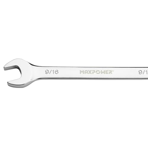 MAXPOWER 9/16 Inch Combination Wrench Set, Professional Open and Box End Spanners with Mirror Finish, Made with Forged and Heat-Treated Cr-V Steel, 12-Point Design - size: 9/16 Inch