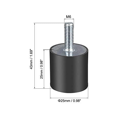 uxcell M6 Thread Rubber Mounts,Vibration Isolators,Cylindrical Shock Absorber with Studs 25 x 25mm 4pcs - size: M6x25x25mm