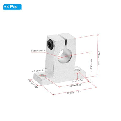 PATIKIL SK12 Aluminum Linear Motion Rod Rail Clamping Guide Support, 4 Pcs for 12mm Dia Shaft - size: SK12
