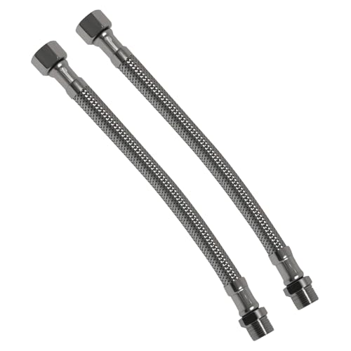 Water Supply Extension Line - 8 Inch Long, 3/8" Male Comp. To 3/8" Female Compression Stainless Steel Braided Hose, Fits Toilet Ballcock or Other Faucet Fitting - 2 Pieces - size: 3/8" Male to 3/8" Female