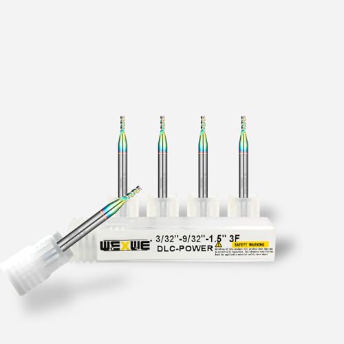 Tools DLC Series Carbide Square End Mill, Diamond-Like Coating, End Mill for Aluminum, Copper, Magnesium Alloys, High Silicon Aluminum, Composite Materials,3 Flute,1/8 Shank(.0938(3/32)", 5pcs) - size: 3/32-9/32-1.5"