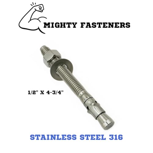 MIGHTY FASTENERS 316 SS Wedge Anchors 1/2"-13 x 4-3/4", 10 Pack - size: 1/2"-13 X 4-3/4"