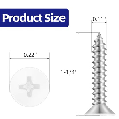 #4 x 1-1/4" Flat Head Self Tapping Screws, White Head Wood Screw, 304 Stainless Steel 18-8, Screwdriver Bit Included, 200 PCS - color: White, size: #4 x 1-1/4"
