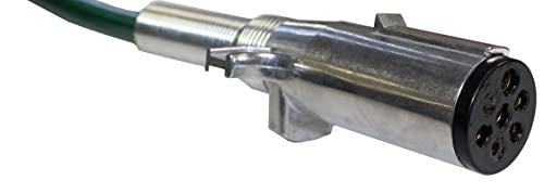 Tectran 7-Way Plug ARTICFLEX™ ABS Straight Cable Assembly | Power Brake Lights for Semi Truck Trailer Tractor | 4/12-2/10 Conductor | 1/8 Gauge | Die-Cast Plugs w/WeatherSeal™ | Green | (20' Length) - size: 20' Length