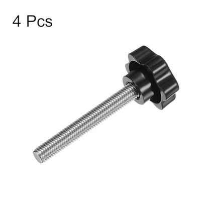 HARFINGTON 4pcs Star Knobs M12 x 90mm 304 Stainless Steel Threaded Stud 46mm Plastic 6-Star Head Hand Tightening Thumb Screw Clamping Jig Knob Handle, Black - size: M12 x 90mm x 46mm